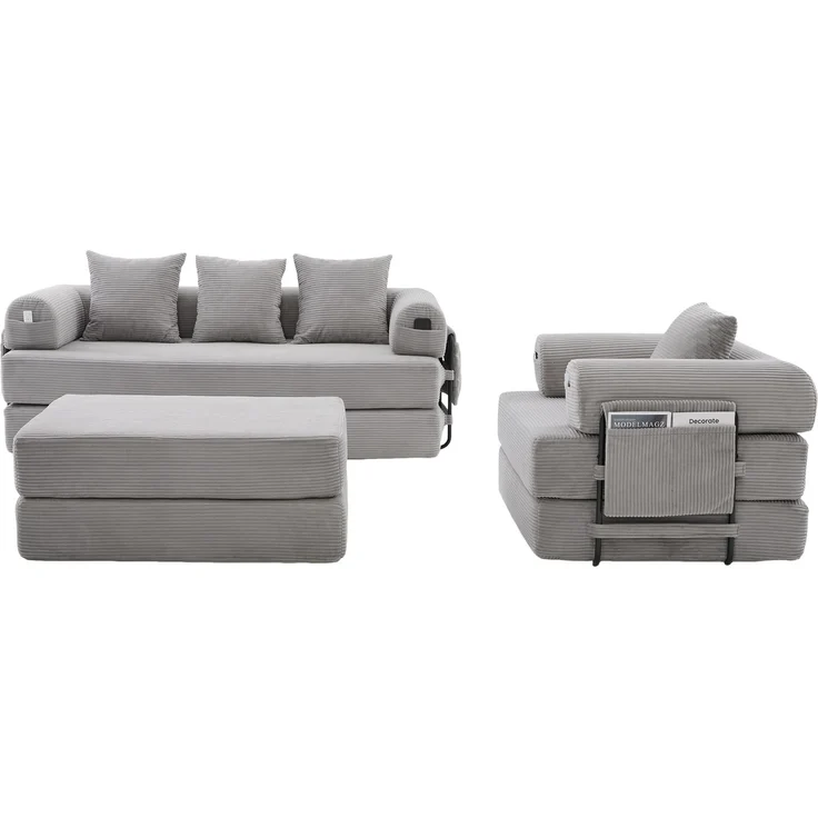 ZUBALIYA Ecksofa 94x67 cm, mit Ablageflächen, mit Cordbezug, mit breiten Armlehnen, modular aufgebaut, mit Schaumstoffpolsterung – Bild 16