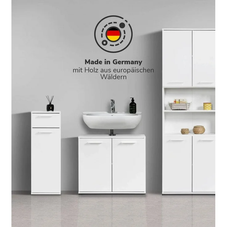 mokebo Badmöbel-Set Der Steuermann, (3-teilig), Made in Germany, Badezimmerschrank, Badschrank, Set in Weiß – Bild 3