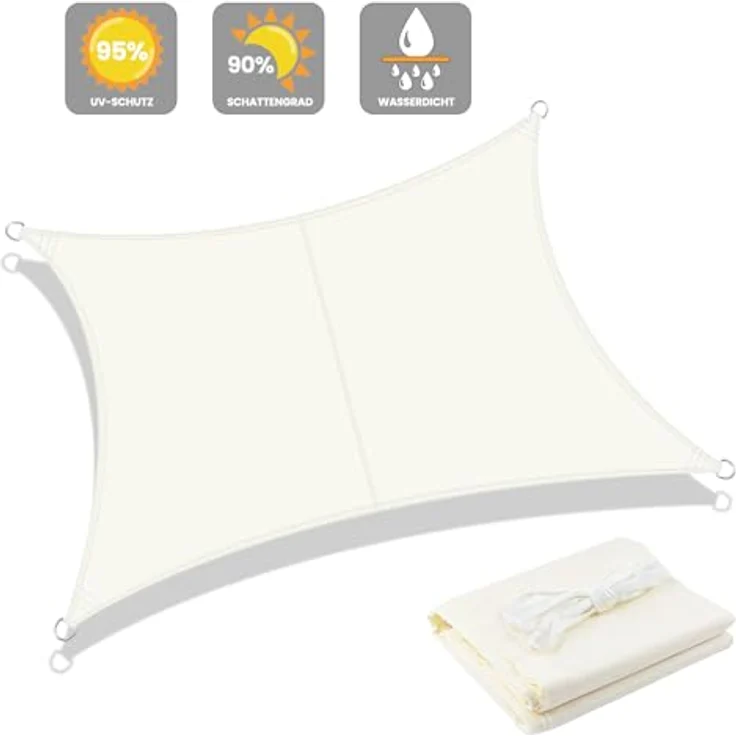 LOVE STORY Sonnensegel Wasserdicht 4x6 m Rechteckig PES Polyester Sonnenschutz Windschutz Balkon Terrasse 95% UV-Schut,für Balkon Garten,Cremeweiß – Bild 3
