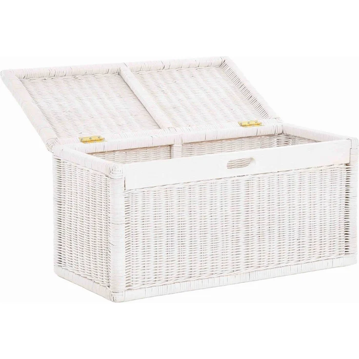 Krines Home Wäschetruhe Korb mit Deckel Rattan geflochten Regalkorb Schrankkorb Aufbewahrung, 68 cm Breit, mit Klappdeckel – Bild 3