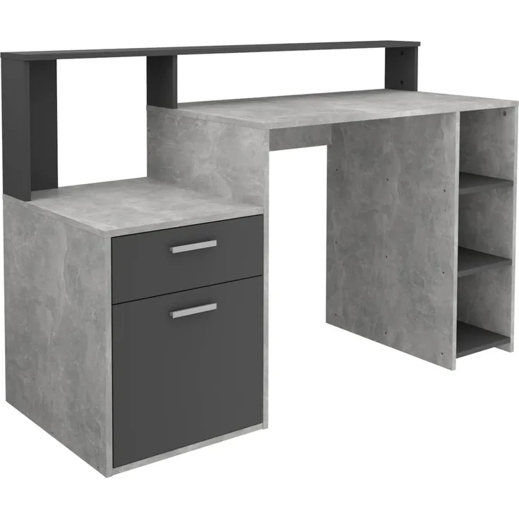 FMD Möbel 'Bolton' Schreibtisch, melaminharzbeschichtete Spanplatte, Beton LA / Anthrazit, 138,5 x 91,6 x 53,5 cm