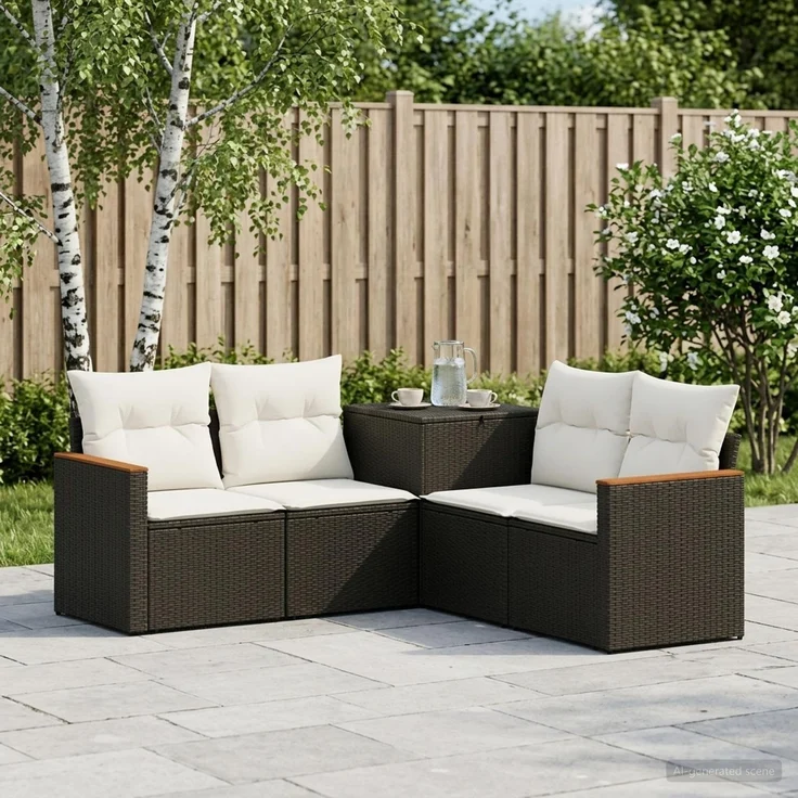 vidaXL Sofa Set 5 stk. Schwarz und Cremeweiß Polyrattan und Stahl 3447929 – Bild 1