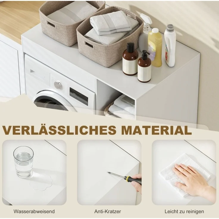 Waschmaschinenumbauschrank mit offenen Ablagen, 96x60x90,5 cm, Weiß – Bild 5