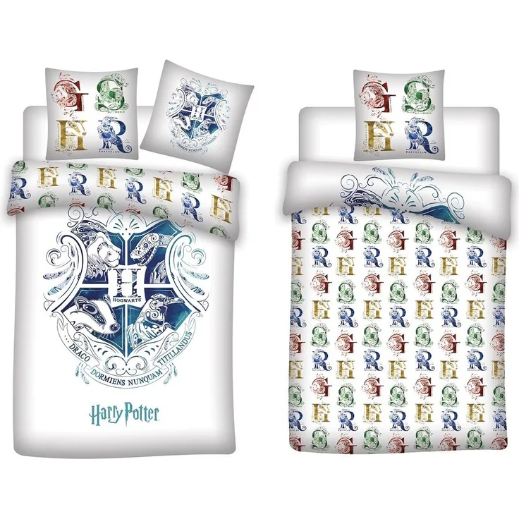 Familando Kinderbettwäsche Harry Potter 135x200 80x80 cm aus 100% Baumwolle mit Reißverschluss, Renforcé, 2 teilig, mit Wendeseite und Schriftzug auf Kopfkissen