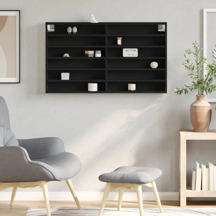 vidaXL Vitrinenschrank Schwarz 100x8,5x58 cm Holzwerkstoff 847941 – Bild 3