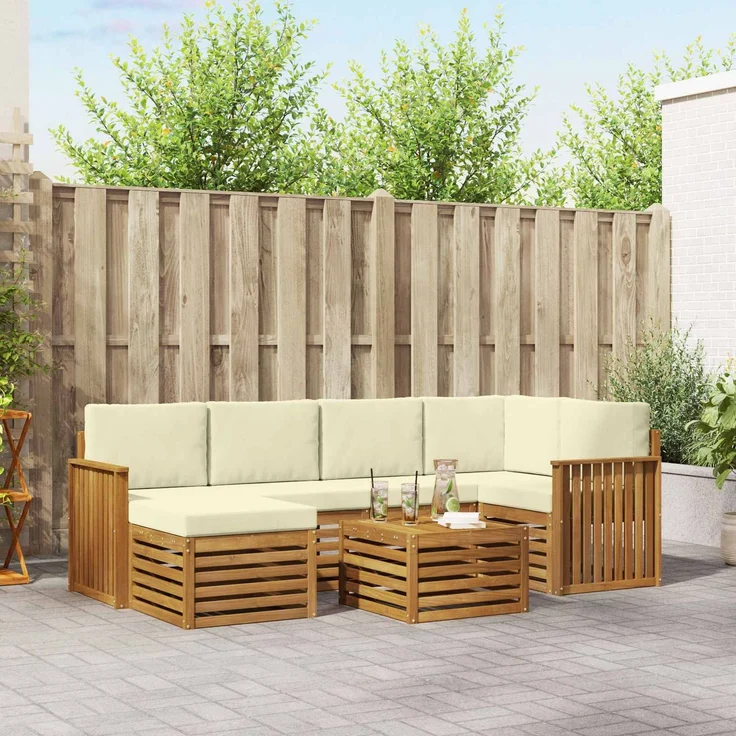 vidaXL Outdoor-Sofagarnitur 7 stk. 5-Sitzer Natur und Creme 3375125 – Bild 1