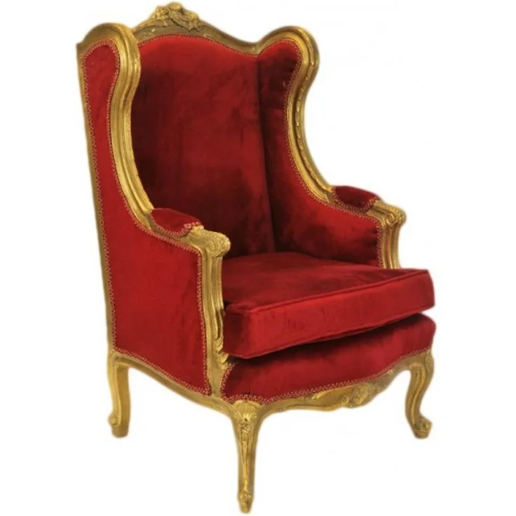 Casa Padrino Barock Lounge Thron Sessel Bordeaux Rot / Gold - Ohren Sessel - Ohrensessel Tron Stuhl