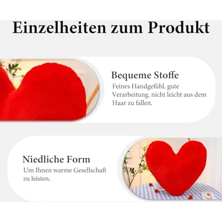 Herzkissen, Herz Kissen Kinderzimmer Decor, Kuschelkissen Kinder Herzform Dekokissen Kopfkissen Kissen Zierkissen für Mädchen & Jungen Zuhause Schlafzimmer Deko (Rotes Herz,40cm) – Bild 7