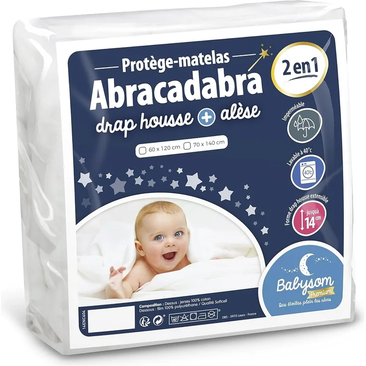 Babysom - Baby Matratzenschoner « 2 in 1 » - 60x120 cm - Spannbetttuch + wasserdichte Matratzenauflage - 100% Baumwolle - Luftdurchlässig