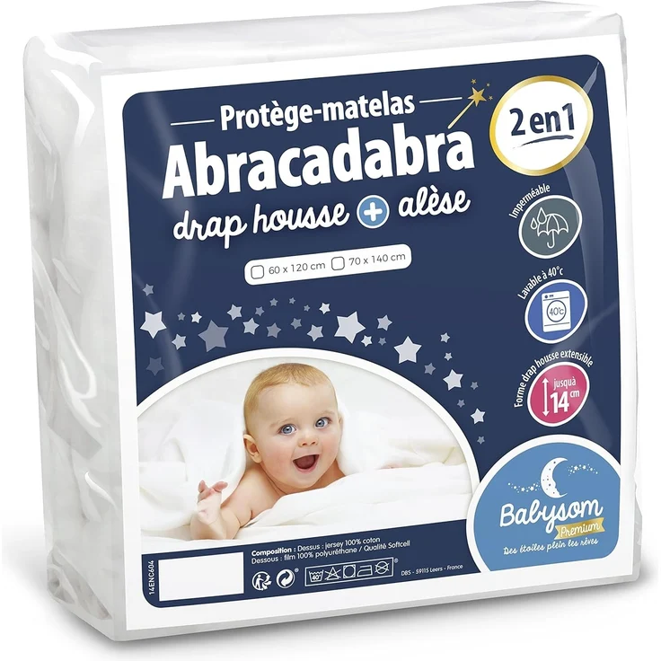 Babysom - Baby Matratzenschoner « 2 in 1 » - 60x120 cm - Spannbetttuch + wasserdichte Matratzenauflage - 100% Baumwolle - Luftdurchlässig