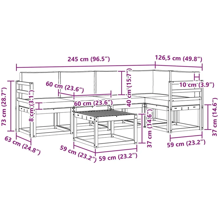 vidaXL Outdoor-Sofagarnitur mit Kissen 6 pcs Natur und Creme 3366413 – Bild 11