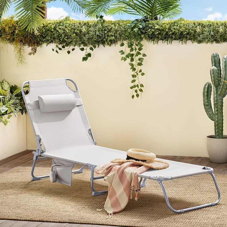 SoBuy OGS35-MI Sonnenliege, Textilgewebe, Lackiert, Beige, 167 x 81 x 56 cm – Bild 6