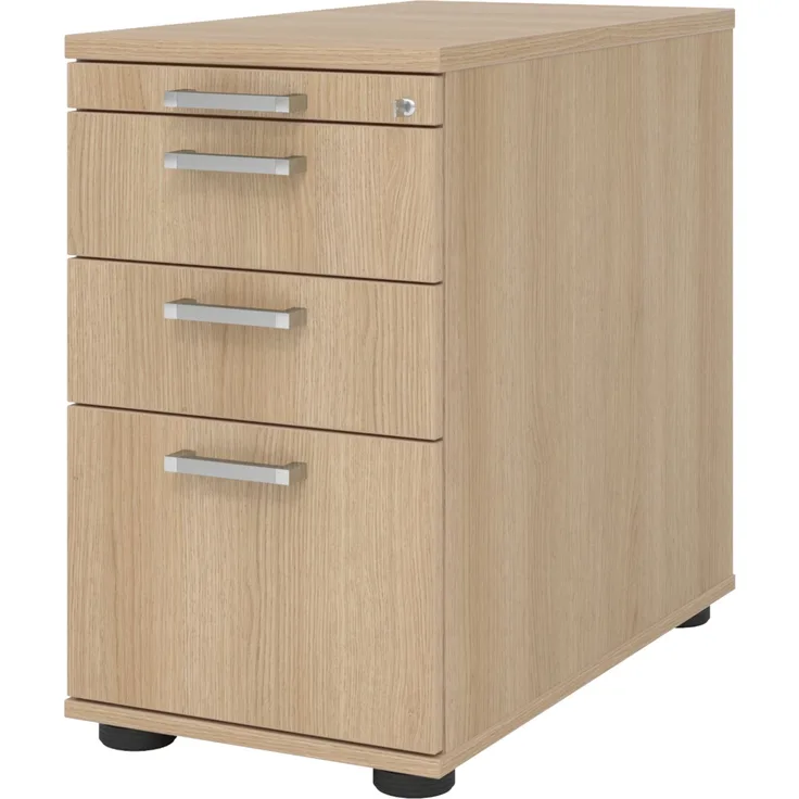 bümö Schreibtisch Schrank Büro mit Hängeregister für Hängeordner, Schubladenschrank Holz in Eiche, Container mit Schubladen & Hängeregistratur - Schreibtisch Kommode mit Chromgriffe, SC40-E-E-CE