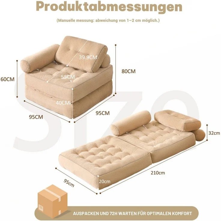 LITBIRD Schlafsofa faltbar, 4-in-1 Multifunktionssofa, Sitzsack-Sofa, Relaxsessel, 1 Teile, Spielsofa & Gästebett für kleine Räume – Bild 2