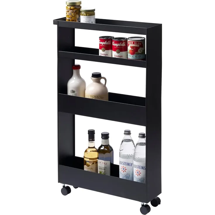 Yamazaki Küchenwagen "Tower" Rollwagen Rollregal Nischenwagen schmal 12x80x48cm, Rollschrank, 4 Ebenen, mit Rollen, für Küche und Bad