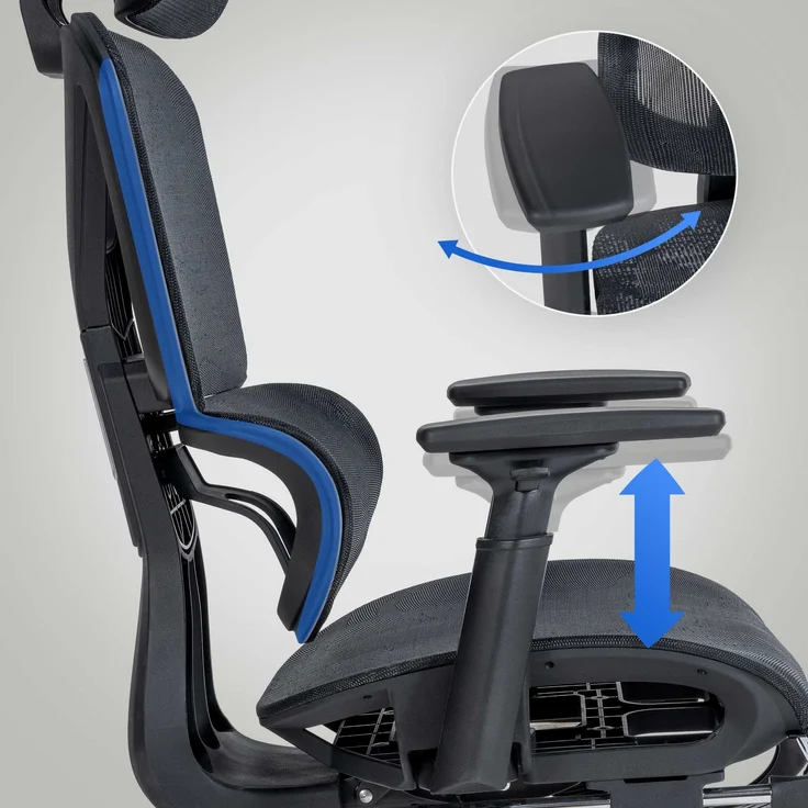 DELUKE® Bürostuhl Ergonomisch OLYMPO Schreibtischstuhl mit Rollen Höhenverstellbarer Drehstuhl, Arbeitsstuhl mit Kopfstütze Fußstütze Chefsessel, Computerstuhl 135 kg Schwarz – Bild 2
