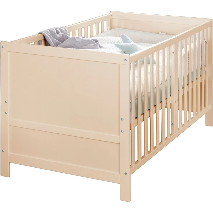 roba Babybett EASY SLEEP 70 x 140 cm inkl. Umbauecken - Mitwachsendes Gitterbett 3-fach höhenverstellbar - 3 Schlupfsprossen - Holz natur – Bild 6