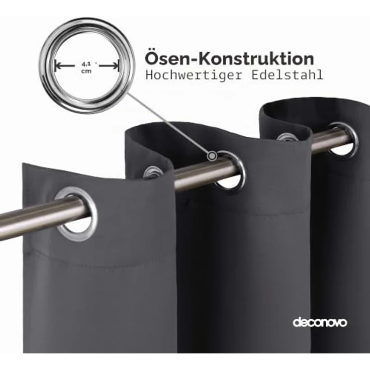 Deconovo Verdunkelungsvorhang Hitzeschutz Thermovorhang mit Ösen Dunkelgrau | 1 Stück, H240 x B140 cm, Ösenschal Vorhang, abdunkelnd, mit Sichtschutz, für Wohnzimmer und Schlafzimmer, Blackout Curtain – Bild 6
