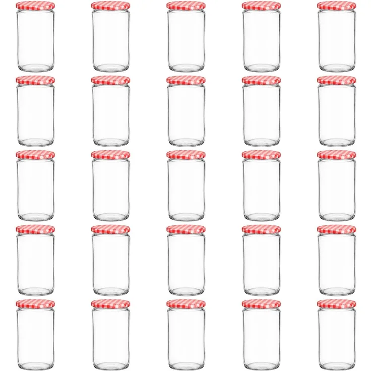 hocz 25x Einmachgläser 720 ml | mit Deckel Rot Kariert TO 82 | leere Gläser mit Schraubdeckel zum befüllen | Sturzgläser, Schraubgläser, Marmeladengläser Set | 25 Stück