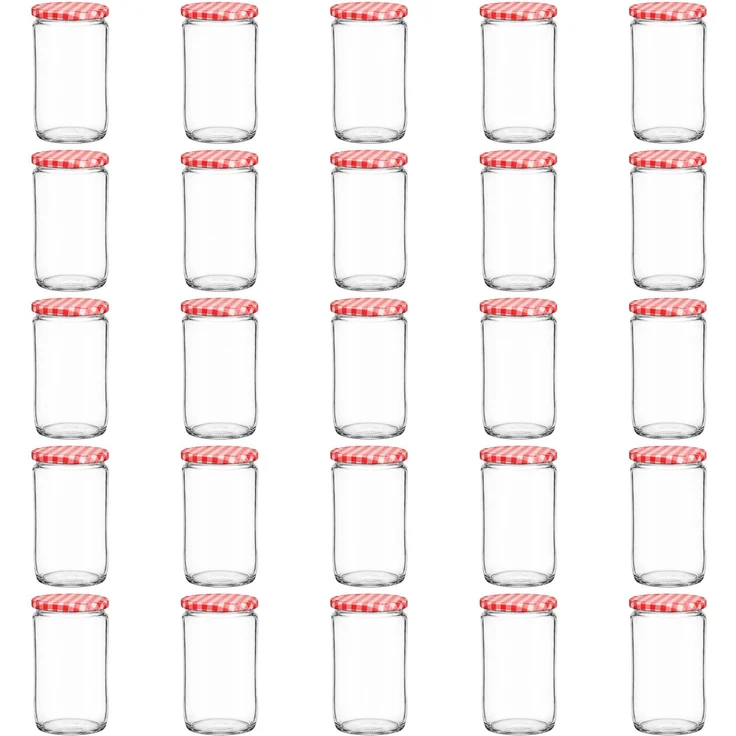 hocz 25x Einmachgläser 720 ml | mit Deckel Rot Kariert TO 82 | leere Gläser mit Schraubdeckel zum befüllen | Sturzgläser, Schraubgläser, Marmeladengläser Set | 25 Stück