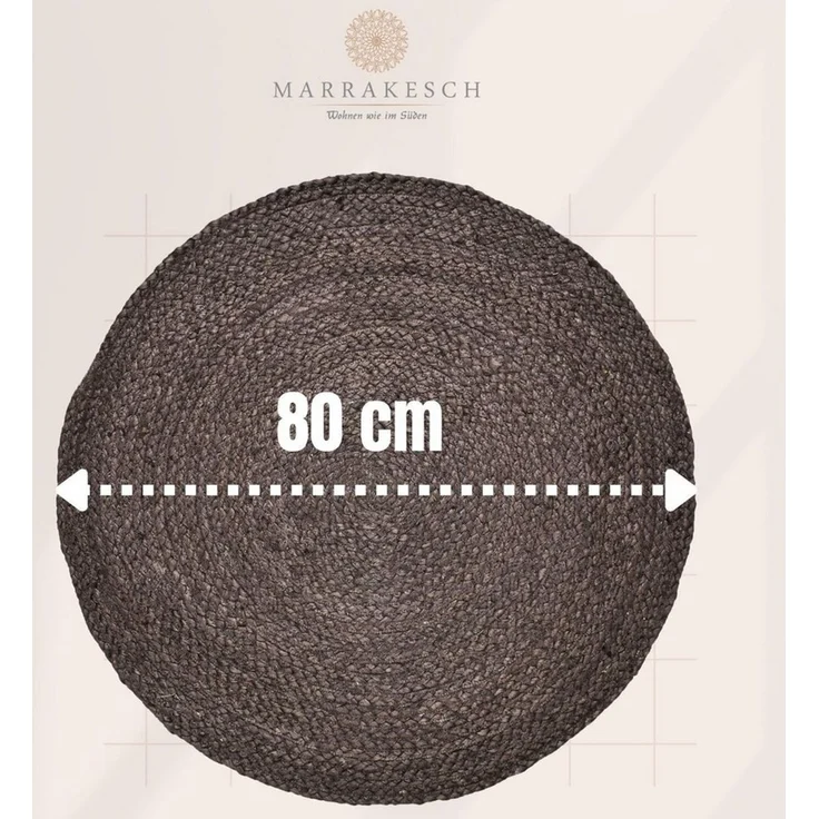 Marrakesch Orient & Mediterran Interior Teppich Ethno Boho Deko Jute Teppich Abrila Rund 80cm Braun, Handarbeit – Bild 2