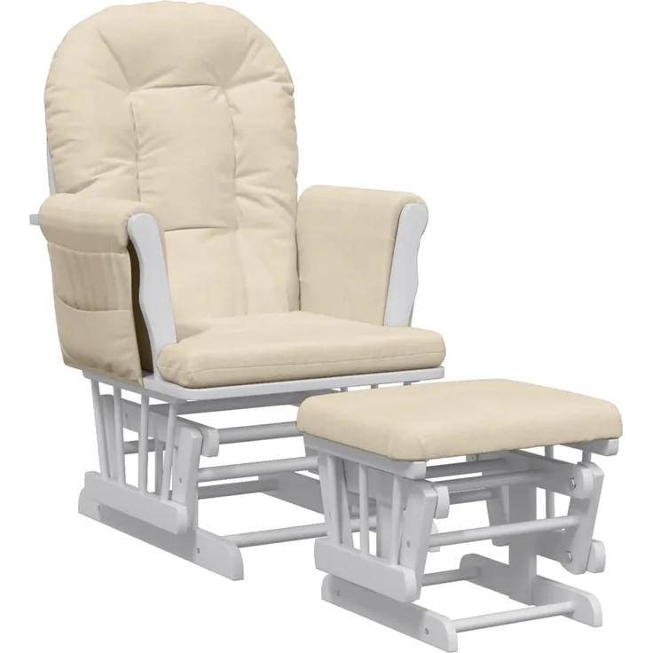 vidaXL Schaukelsessel mit Hocker Gleitend Cremeweiß Stoff 351663
