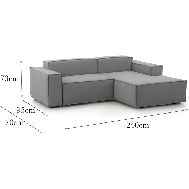 Dmora Sofa mit Halbinsel Ameli, modulares Sofa mit rechter Chaiselongue, modernes Stoffsofa, 100 % Made in Italy, 240 x 170 x 70 cm, Grau – Bild 3