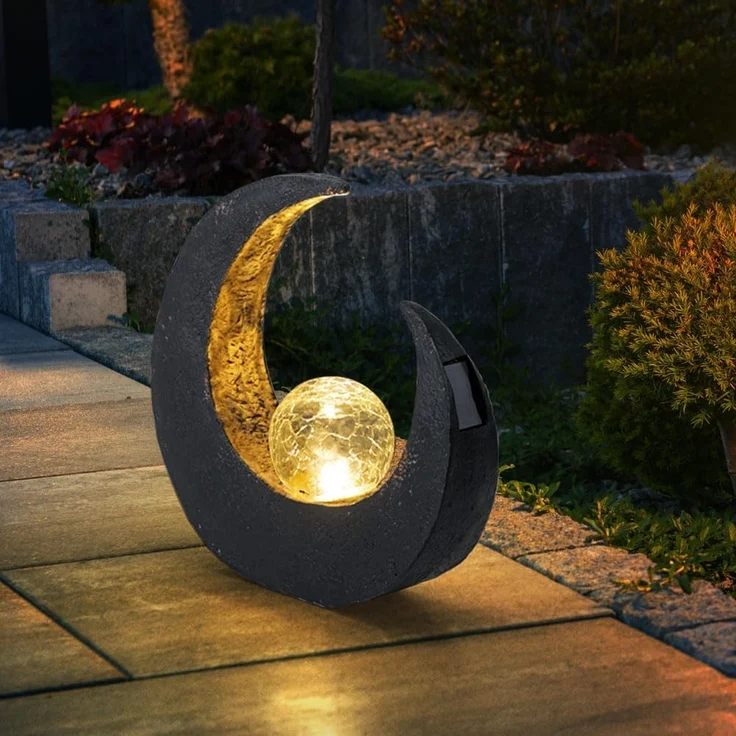 GLOBO LIGHTING Gartenleuchte, LED-Leuchtmittel fest verbaut, LED Mondsichel Solar Lampe Garten Steh Boden Beleuchtung Glas Kugel – Bild 2