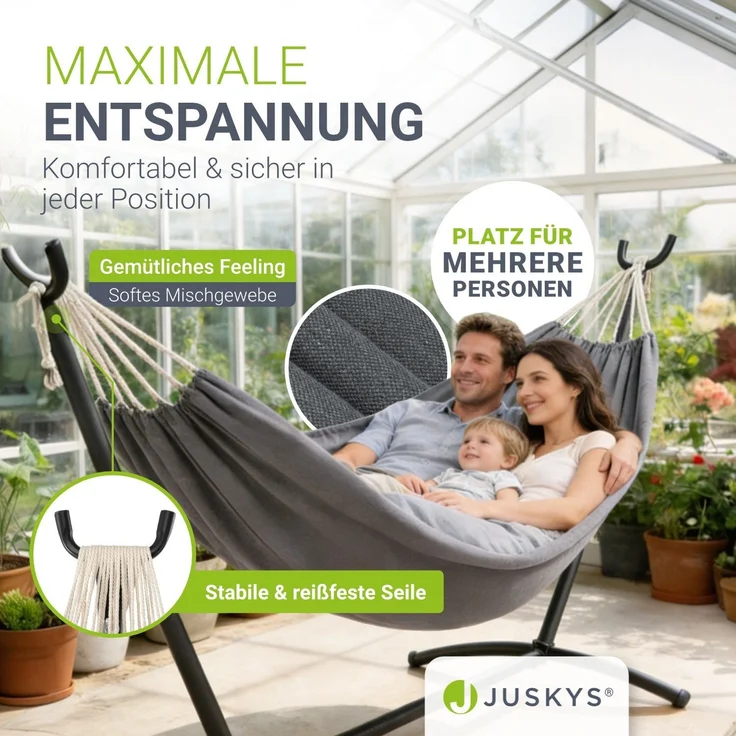 Juskys Hängematte Paya mit Gestell - Outdoor Doppelhängematte für 2 Personen - Ständer bis 200kg belastbar - Indoor doppel Hängeliege - Anthrazit – Bild 3