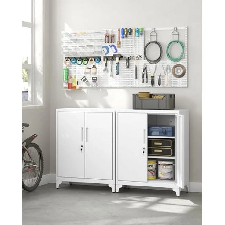 SONGMICS Aktenschrank, Mehrzweckschrank, Büroschrank mit 2 Türen, Schrank abschließbar, Aufbewahrungsschrank aus Stahl, für Arbeitszimmer, Wohnzimmer, mattweiß OMC013W01 – Bild 3