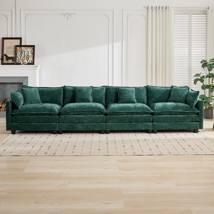 Cloud-Sofa 4 Sitzplätze (ohne Stuhlschläger),moderne Kombinationssofa geeignet für das Wohnzimmer Schlafzimmer und Wohnung bequeme Doppel-Kissenkissen atmungsfreier 80% Schneier Stoff,Schneier Stoff,grün, – Bild 2