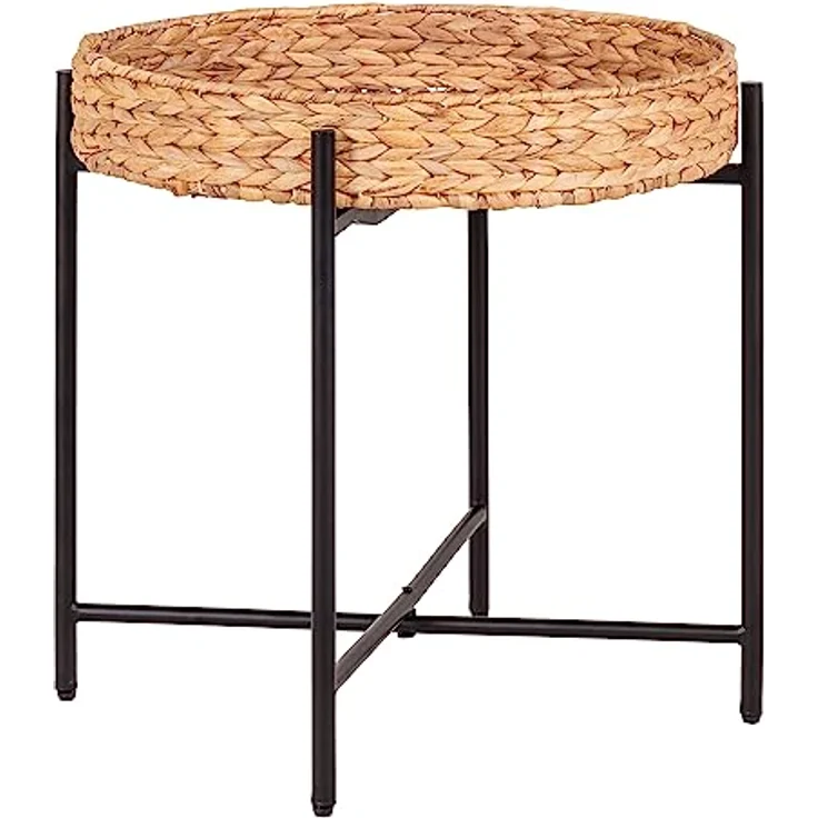 XXXL Beistelltisch, Braun-Schwarz, Metall und Naturmaterialien, einfacher Aufbau, 50x48.5x50 cm – Bild 1