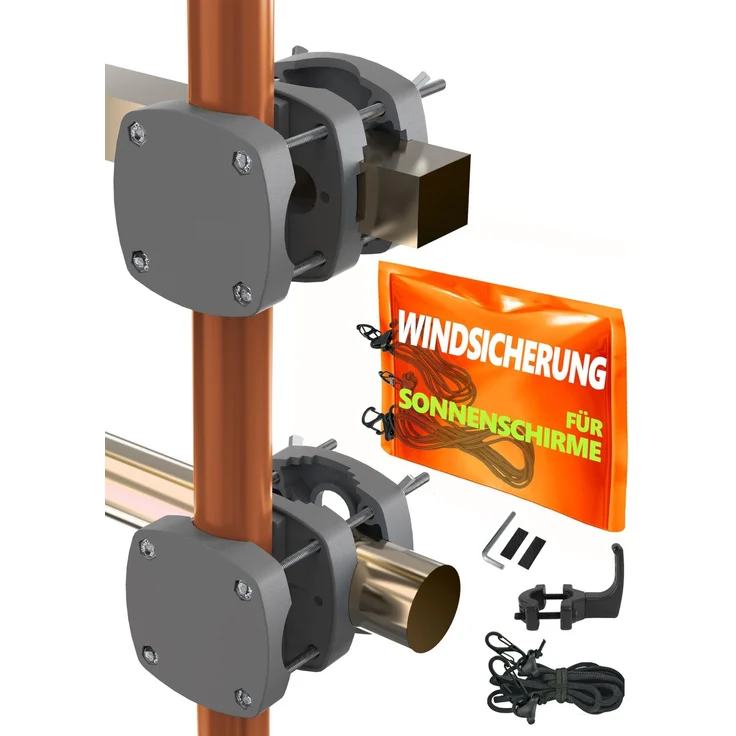 Menz 2 x Schirmhalterung Balkongeländer SunnyBoy 3.0 + Windsicherung für Schirme - Sonnenschirmhalter Balkongeländer als Sonnenschirmständer Balkon - Sonnenschirm Halterung Balkon, Anthrazit