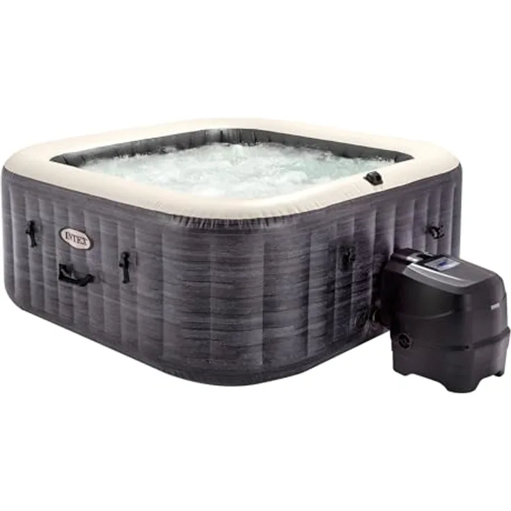 INTEX PureSPA Greystone Deluxe, Whirlpool für 4 Personen, 175x175cm, mit Bubble-Jet-System und Smartphone-Steuerung