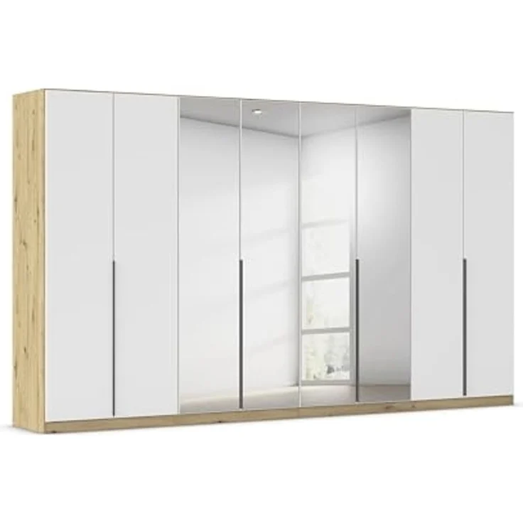 Rauch Möbel Alabama, Kleiderschrank für Schlafzimmer, Kinderzimmer, Wohnzimmer, Garderobe, Flur, 8-türig, Spiegel, mit Zubehör Premium, Farbe Weiß/Eiche Artisan, Holz, Breite 360 cm – Bild 1