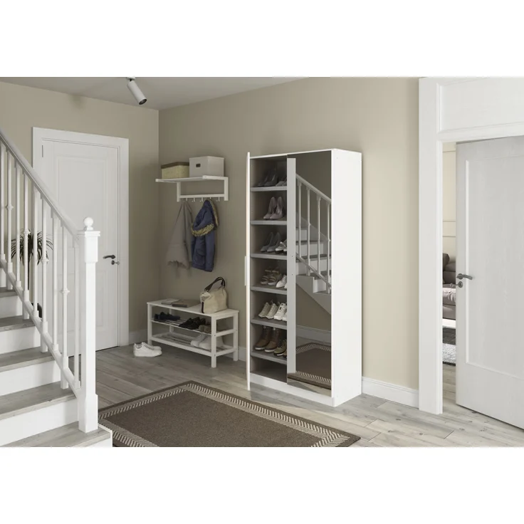 rauch Minosa, Schuhschrank, Garderobenschrank, 2-türig, mit Spiegel, mit 6 Einlegeböden, Farbe Weiß, BxHxT 91x197x41cm – Bild 7