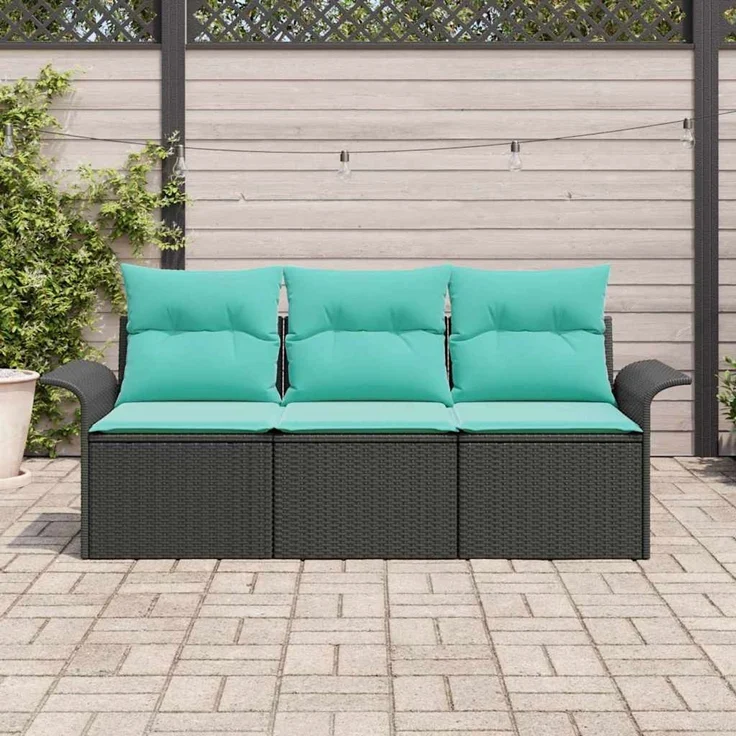 vidaXL Sofa Set 3 stk. 3-Sitzanzahl Schwarz und Blau Poly-Rattan 3345226 – Bild 3
