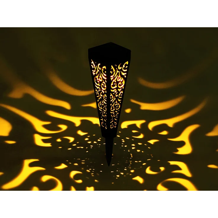 Solarlampen 6er Set mit Erdspieß, Dekostanzungen Schwarz Gold, H. 33cm – Bild 4