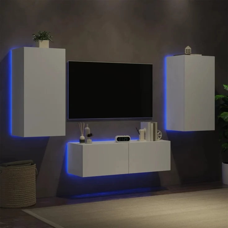 vidaXL 3-tlg. TV-Wohnwand mit LED-Leuchten Weiß 3216874 – Bild 11