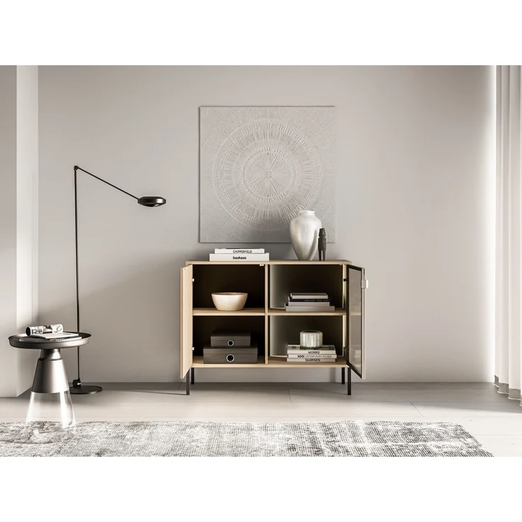 Selsey 'Barnee' – Sideboard mit beleuchteter Glasvitrine, Eichenholzoptik, 107 cm – Bild 10