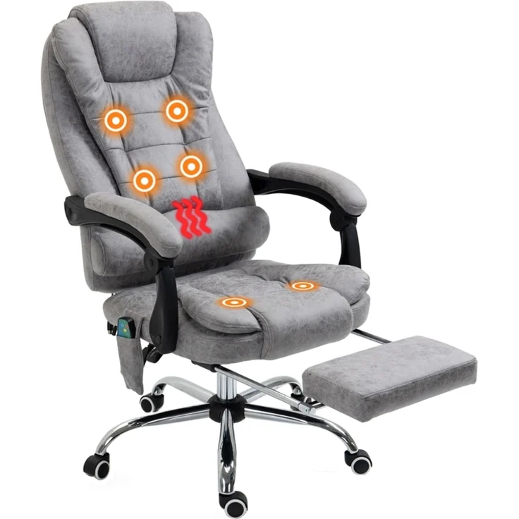 Bürostuhl mit Massagefunktion, Ergonomischer Schreibtischstuhl mit Liege- & Wärmefunktion, Fernbedienung, Grau--Grau--65x70x119cm--YOUDENOVA – Bild 1