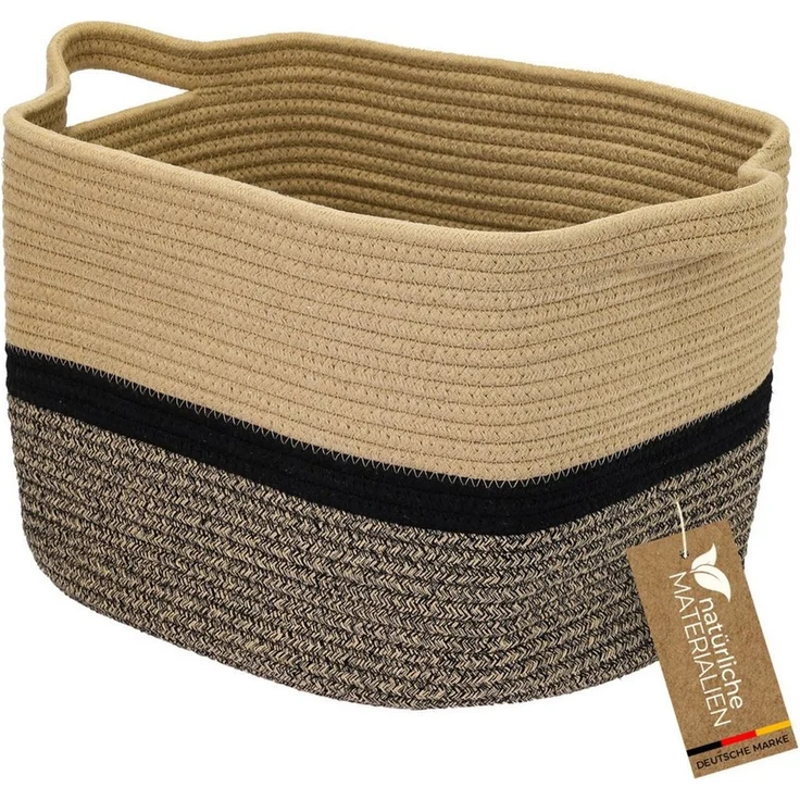 HMF Aufbewahrungskorb Aufbewahrungskorb mit verlängerten Griffen, Korb aus Baumwolle, 36 x 30 x 25 cm, Schwarz-Honig – Bild 1