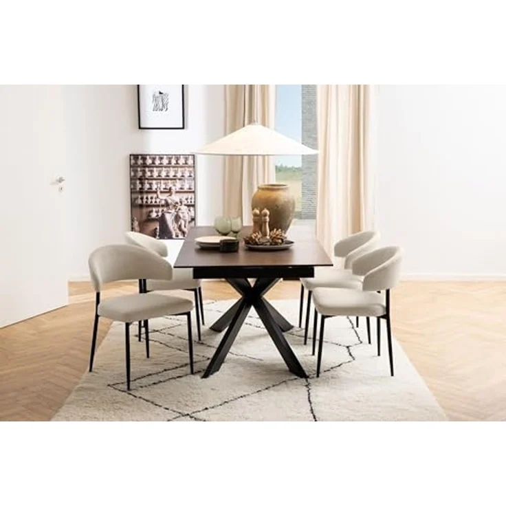 Polsterstuhl >Edina< (2er-Set) in Beige, Polyester,Stahl - 56x77x55cm (BxHxT) – Bild 4