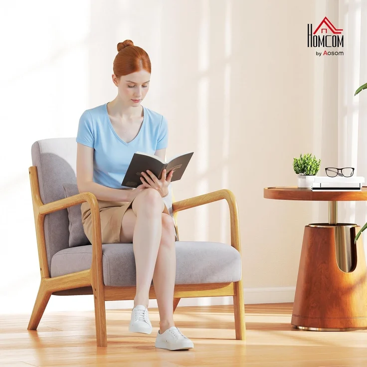 HOMCOM Relaxsessel mit Armlehne, Lendenkissen (Polstersessel, 1-St, Loungesessel), für Schlafzimmer, Wohnzimmer, Grau – Bild 2
