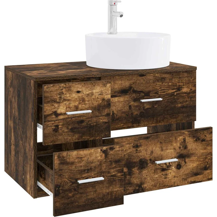 vidaXL Badezimmerschrank-Set 2 stk. Geräucherte Eiche 3403988 – Bild 3