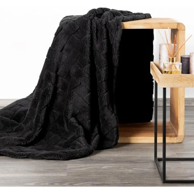 Wohndecke CARO Design91 Karierte Kuscheldecke ideales Geschenk Weiche warme Decke 170X210 cm schwarz – Bild 7