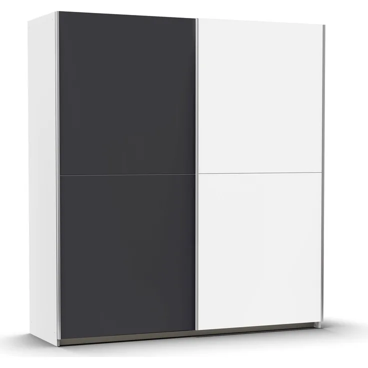 Rauch Möbel Saturn, Schwebetürenschrank, Kleiderschrank, Kleiderschränke, Garderobe, Schrank mit Stauraum, 2-türig, Farbe Grau-metallic-Alpinweiß, 175 x 191 x 59 cm