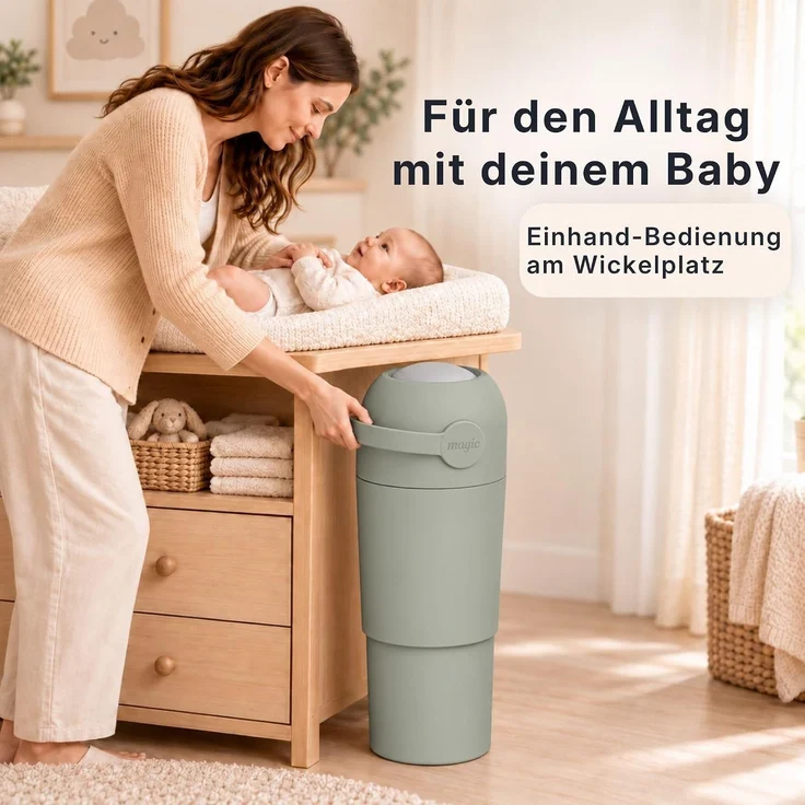 Set Magic Windeleimer, Abfalleimer mit Geruchsstopp, ohne Kassette + Windel | Hygienischer Mülleimer Geruchsdicht für Windeln ohne Kassette, Hygieneeimer für Windelentsorgung, Bad, Kinderzimmer, Küche – Bild 2