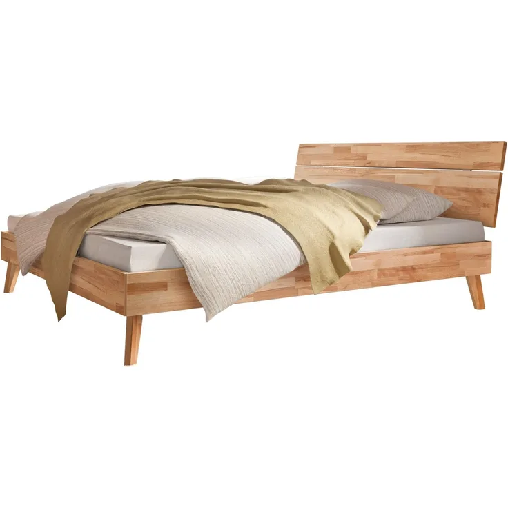 Hasena Massivholzbett Floris Trento Kernbuche mit Schrägfüßen 180x210 cm, Fußhöhe 20 cm – Trento