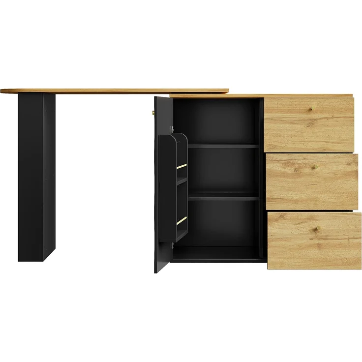 Ausziehbarer Bartisch mit Stauraum(138-204×39×104cm) , 360° drehbare Essbar,Moderner Beweglicher Bar Table,Hochtisch Kücheninsel Bistro Table, Sideboard mit Holzmaserung--Schwarz--120.5x58x13.5cm--YOUDENOVA – Bild 6